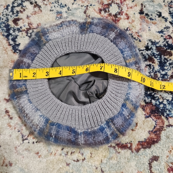 Vintage Woolmark 100% Wool Lined Tam Beret Pom Pom Hat Plaid Blue - Picture 8 of 10